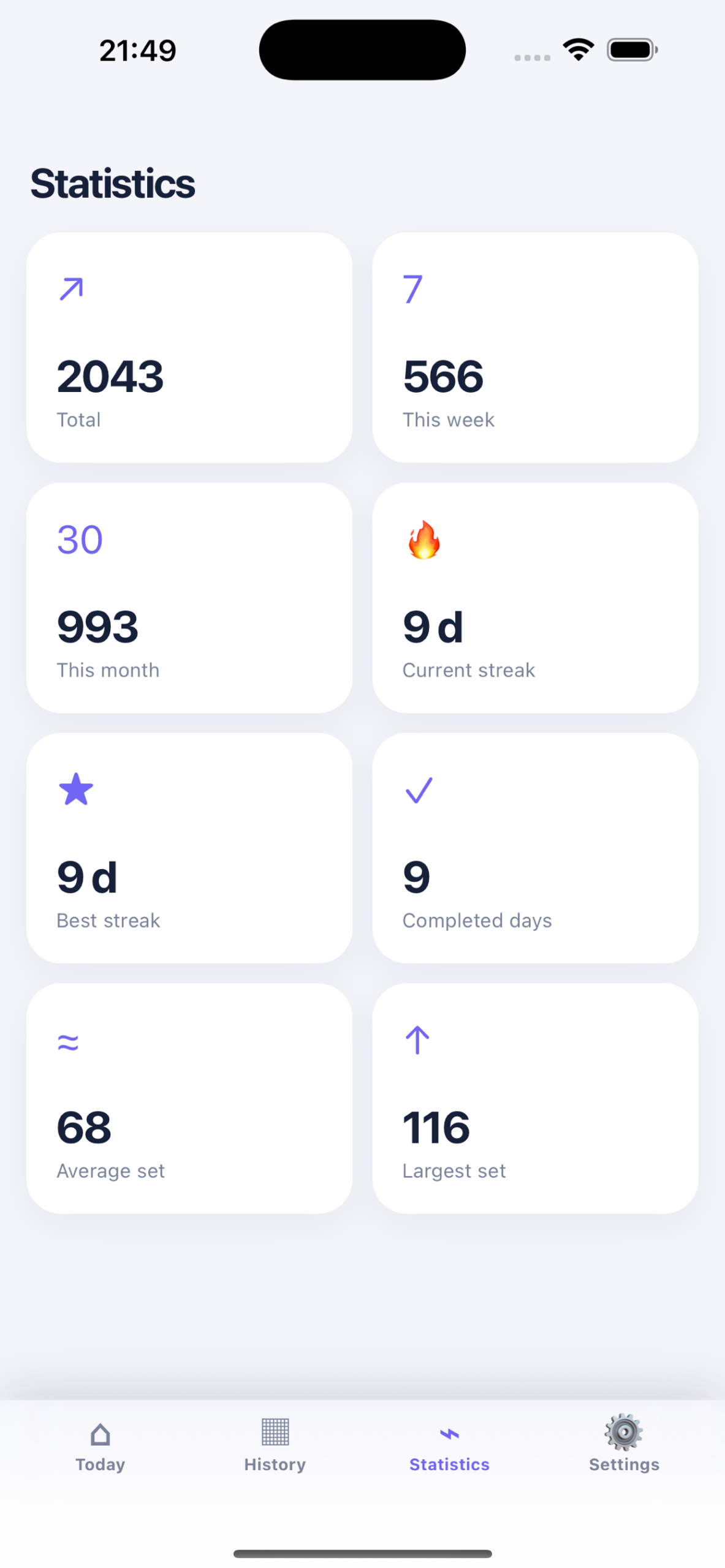 DayPush push-up statistics and streaks