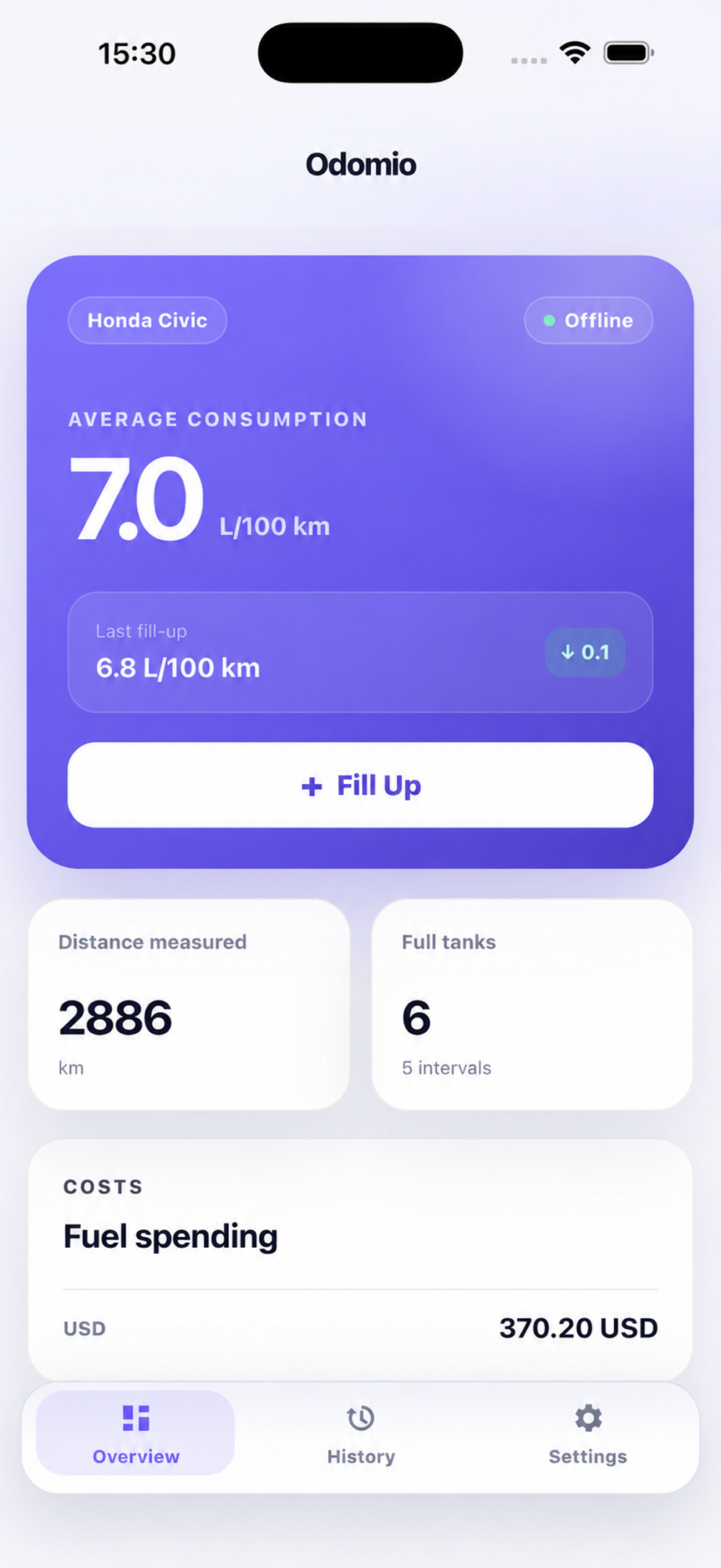 Odomio offline fuel tracker application